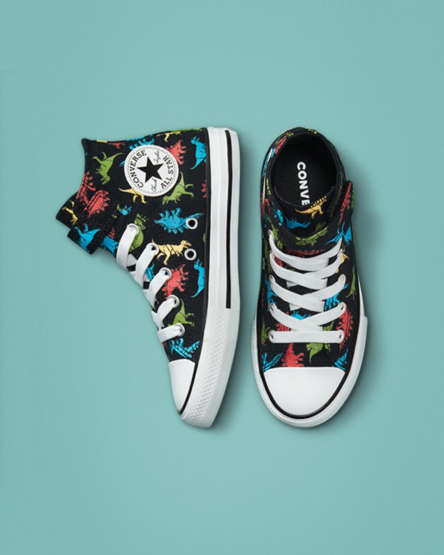 Girls' Converse Chuck Taylor All Star Easy-On Dinosaurs High Top Shoes Black / Red / Blue | AU 63E5CQ